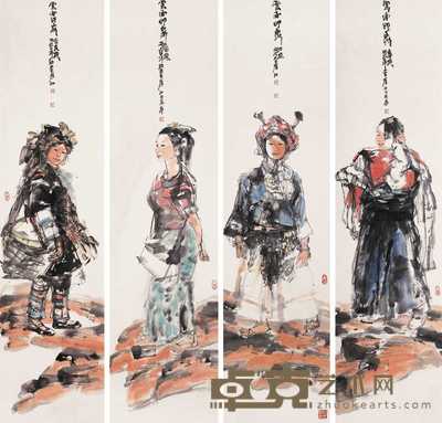 罗江 2006年作 人物 四屏 136×34cm×4